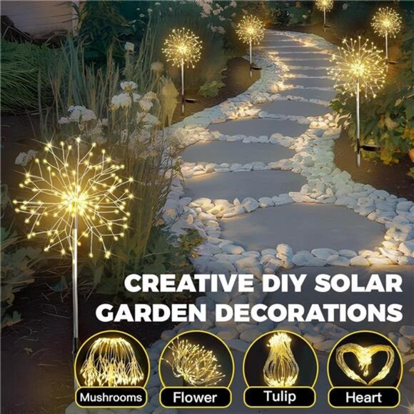 Solar Garden Lights Outdoor Waterproof Decorative, 2Pack 150LED Firework Lights - Picture 5 of 7